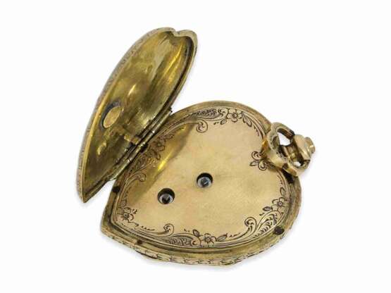 Anhängeuhr/Formuhr: seltene Gold/Emaille-Formuhr "Herz" mit Diamantbesatz, vermutlich Vacheron Geneve für Mellerio dits Meller Paris, ca.1850 - фото 5