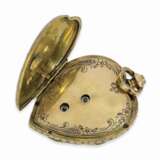 Anhängeuhr/Formuhr: seltene Gold/Emaille-Formuhr "Herz" mit Diamantbesatz, vermutlich Vacheron Geneve für Mellerio dits Meller Paris, ca.1850 - Foto 5
