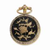Taschenuhr: sehr seltene Miniatur-Gold/Emaille-Damensavonnette mit Orientperlenbesatz, Ch. Moricand Geneve für den chinesischen Markt, ca. 1800 - фото 2