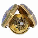 Taschenuhr: sehr seltene Miniatur-Gold/Emaille-Damensavonnette mit Orientperlenbesatz, Ch. Moricand Geneve für den chinesischen Markt, ca. 1800 - Foto 4