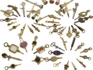 Uhrenschlüssel: große Sammlung seltener Spindeluhrenschlüssel, ca.1750-1820, dabei Raritäten