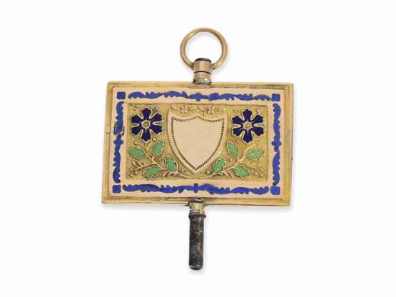 Uhrenschlüssel: Rarität, großer, beidseitig emaillierter goldener Spindeluhrenschlüssel, ca.1800 - фото 2