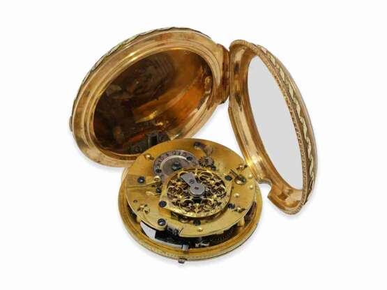 Taschenuhr: feinste, frühe 4-Farben Zylinderuhr mit Repetition, 20K Gold, Frankreich 1774-1780, nahezu ungetragen - фото 2