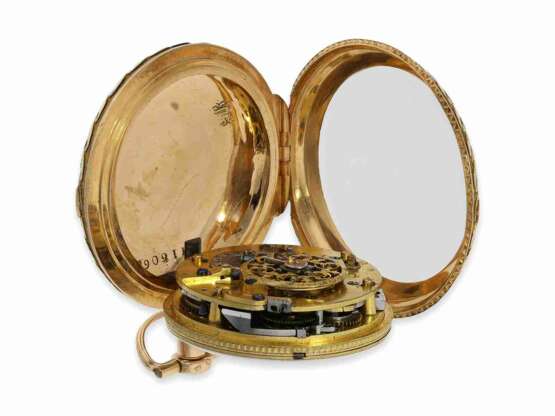 Taschenuhr: feinste, frühe 4-Farben Zylinderuhr mit Repetition, 20K Gold, Frankreich 1774-1780, nahezu ungetragen - фото 3