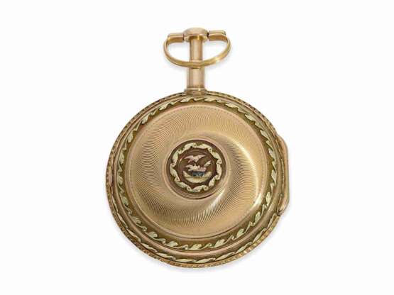 Taschenuhr: feinste, frühe 4-Farben Zylinderuhr mit Repetition, 20K Gold, Frankreich 1774-1780, nahezu ungetragen - Foto 4