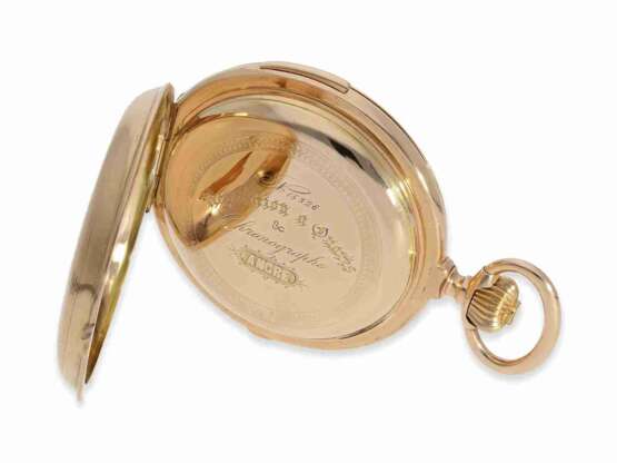 Taschenuhr: schwere, große rotgoldene Savonnette mit Repetition und Chronograph, Patent CH4252 (Meylan-Truan & Fils), ca.1890 - Foto 8