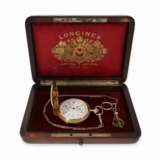 Taschenuhr: hochwertiger Longines Pulsometer-Chronograph "Cronografo Contador" mit Kette und Originalschatulle, geliefert nach Buenos Aires 1923 - photo 2