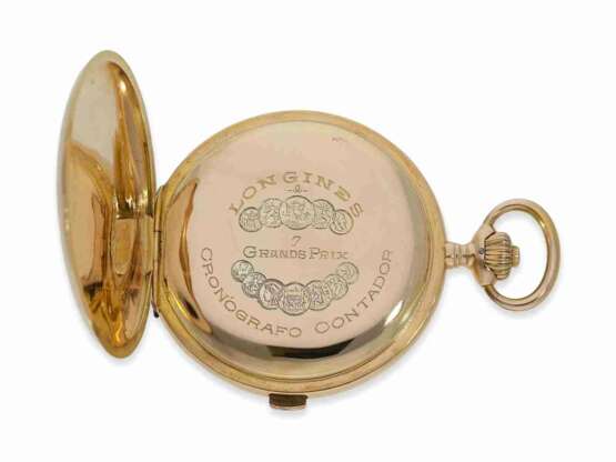 Taschenuhr: hochwertiger Longines Pulsometer-Chronograph "Cronografo Contador" mit Kette und Originalschatulle, geliefert nach Buenos Aires 1923 - photo 6