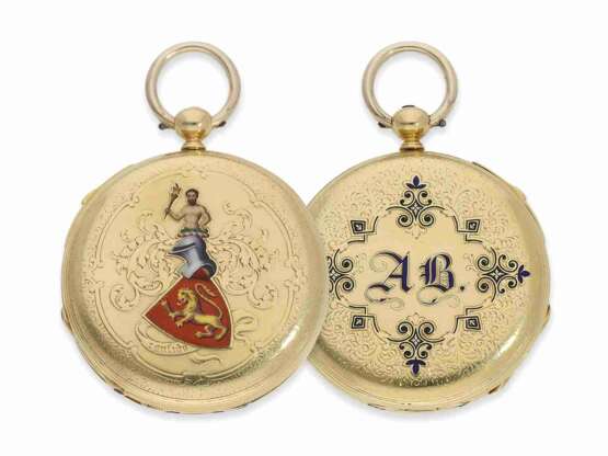 Taschenuhr: exquisite, historisch interessante Gold/Emaille-Savonnette mit Repetition, Blondel & Melly à Genève No. 18247, ca.1840 - photo 1