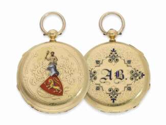 Taschenuhr: exquisite, historisch interessante Gold/Emaille-Savonnette mit Repetition, Blondel & Melly à Genève No. 18247, ca.1840