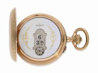 Taschenuhr: frühe rotgoldene Taschenuhr mit springender Stunde und springender Minute nach dem Pallweber Patent, Bellenot & Co. Biel, um 1890