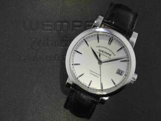 Armbanduhr: hochwertiges Glashütter Chronometer, Chronometerwerke Wempe Glashütte CW4, vermutlich die No.1 dieser Referenz, ungetragen mit Originalbox, NP 6.950€, 2016