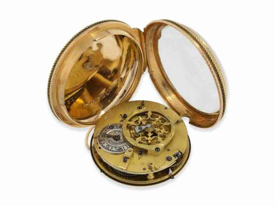 Taschenuhr: museale Spindeluhr mit Kalender und Sekunde, dazugehörige Goldchatelaine mit 5 Anhängern, signiert Berthoud Paris, 20K Goldpunze 1774-1780 - фото 3