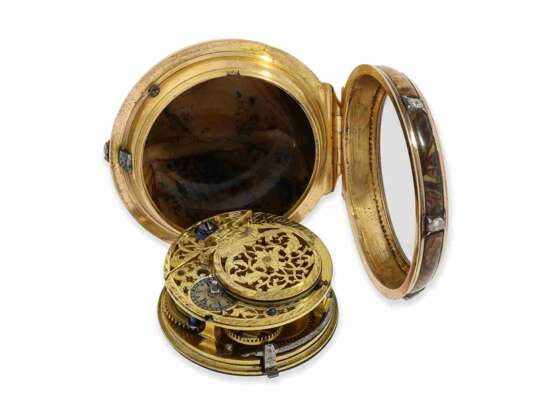Taschenuhr: Rarität, hochfeine englische Spindeluhr mit Moosachat-Gehäuse und Diamantbesatz, James Hubert London No.585, ca.1750 - Foto 5