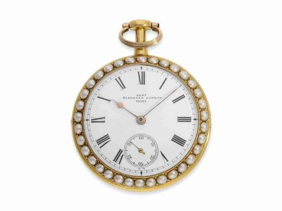 Taschenuhr: exquisite Gold/Emaille-Taschenuhr mit Orientperlenbesatz, königlicher Uhrmacher Dent London No. 33205, ca.1860 - фото 2