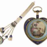 Taschenuhr/Formuhr: museale Rarität, außergewöhnlich große Spindeluhr in Herzform mit dazugehöriger Chatelaine "Paillon", Gaston Jolly Paris No.164, ca.1780 - фото 1