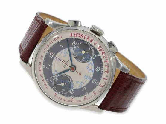Armbanduhr: früher, großer Omega Stahl-Chronograph mit sehr seltenem Zifferblatt, ca. 1941 - Foto 1