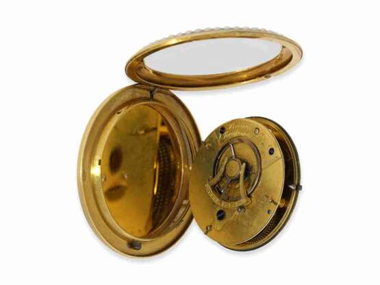 Taschenuhr: große, hochfeine englische Gold/Emaille-Spindeluhr mit Orientperlenbesatz, Spitzenqualität, Brown Cheapside London No. 978, ca.1800 - Foto 7