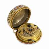 Taschenuhr: exquisite Gold/Emaille-Doppelgehäuse-Spindeluhr mit Repetition, Edward Prior London No.42804, Hallmarks London 1818 - фото 6
