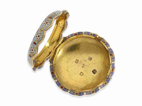 Taschenuhr: exquisite Gold/Emaille-Doppelgehäuse-Spindeluhr mit Repetition, Edward Prior London No.42804, Hallmarks London 1818 - фото 9
