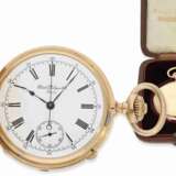 Taschenuhr: frühes Patek Philippe Ankerchronometer mit Chronograph, geliefert an PP Kommissionär Maurer in Barcelona, No.66430, ca.1887, mit Originalbox und Stammbuchauszug - фото 1