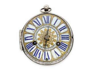 Taschenuhr: museale einzeigrige Oignon mit Wecker und Scheinpendel, Voisin a Paris um 1690-1700