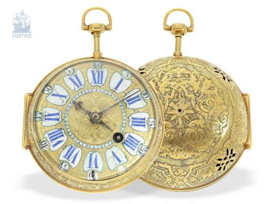 Taschenuhr: museale Rarität, Louis XIV Oignon mit massivem Goldgehäuse, Goldblatt und Repetition, Antoine Frizon Paris, um 1705, lediglich 4 dieser Uhren sind bekannt! - Foto 4
