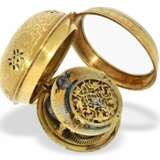 Taschenuhr: museale Rarität, Louis XIV Oignon mit massivem Goldgehäuse, Goldblatt und Repetition, Antoine Frizon Paris, um 1705, lediglich 4 dieser Uhren sind bekannt! - фото 1