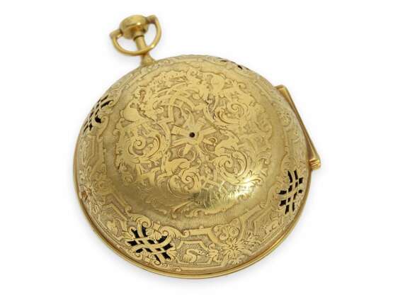 Taschenuhr: museale Rarität, Louis XIV Oignon mit massivem Goldgehäuse, Goldblatt und Repetition, Antoine Frizon Paris, um 1705, lediglich 4 dieser Uhren sind bekannt! - Foto 3