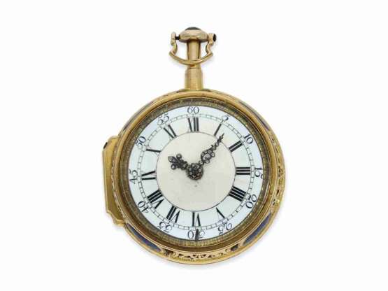 Taschenuhr: bedeutende Gold/Emaille-Spindeluhr mit Schlagwerk und Steinbesatz, Charles Cabrier London für den russischen Markt, um 1730, 1/8-Repetition - photo 3