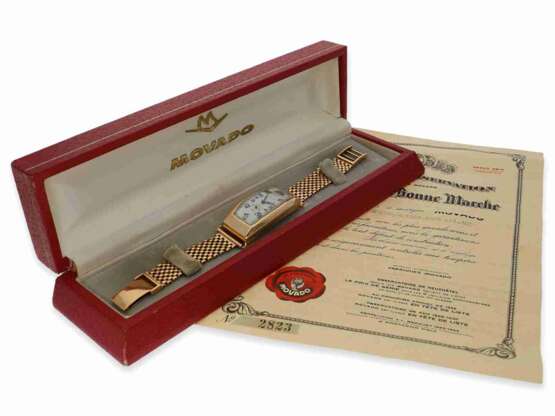 Armbanduhr: Rarität, Movado Chronometre Polyplan in "Pink-Gold" Ref.4009 mit Originalzertifikat und Box, ca.1912 - Foto 1