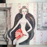 Женщина с красным веером холст льняной Oil Impressionism Nude art Ukraine 2021 - photo 2