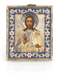 Christ Pantocrator in a Silver-Gilt and Cloisonné Enamel Oklad