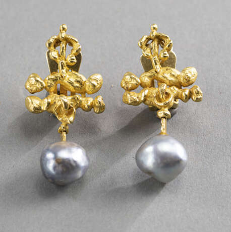 Paar Gold-"Nugget" und Perlen Ohrclips - Foto 2