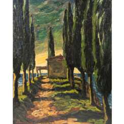 SCHERER, FRITZ (1877-1929, deutscher Maler), "Allee auf einem Damm über dem südlichen Meer",