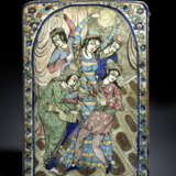 Kachel mit poylchromer Glasur und Darstellung einer musizierenden und tanzenden Gruppe von Männern und Frauen - Foto 1