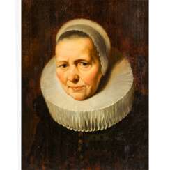 HOLLÄNDISCHER MALER des 17. Jahrhundert, wohl tätig in Haarlem, "Dame mit weißer Haube und Mühlsteinkragen",
