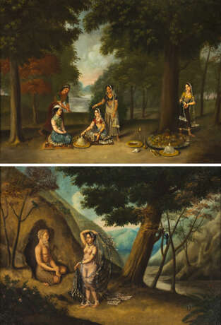 Anonymer Maler mit Darstellungen von zwei indischen Genre-Szenen. Öl auf Leinwand - photo 1