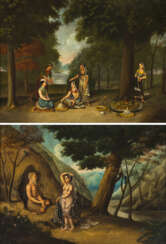 Anonymer Maler mit Darstellungen von zwei indischen Genre-Szenen. Öl auf Leinwand