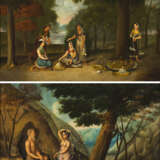 Anonymer Maler mit Darstellungen von zwei indischen Genre-Szenen. Öl auf Leinwand - Foto 1