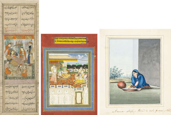 Drei Miniaturmalereien, u.a. die Darstellung einer Frau beim Waschen. - фото 1