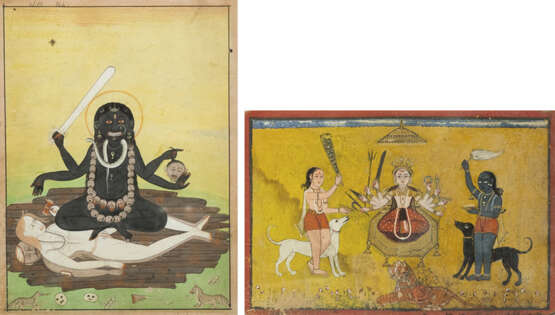 Zwei Miniaturmalereien mit Darstellungen der Göttin Kali und Durga - photo 1