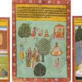 Drei Miniaturmalereien mit Darstellungen aus dem Leben Krishna, u.a. bei einem Ballspiel mit Hirtenjungen. - Foto 1