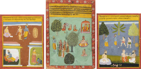 Drei Miniaturmalereien mit Darstellungen aus dem Leben Krishna, u.a. bei einem Ballspiel mit Hirtenjungen. - фото 1
