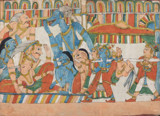 Zwei Gouachenmalereien auf Papier, Blatt doppelseitig bemalt mit figurale Illustrationen aus einer Ramayana Serie. - фото 3