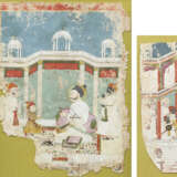 Drei Miniaturmalereien, u.a. Herrscherportraits innerhalb von prächtiger Moghul-Architektur. - photo 1
