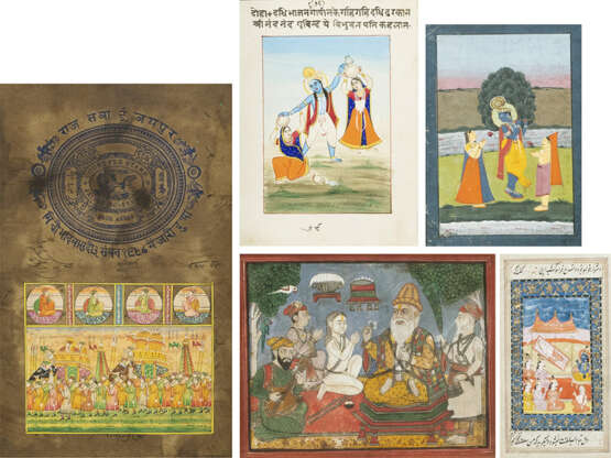 Fünf Miniaturmalereien, u.a. Darstellungen aus dem Leben Krishna. - Foto 1