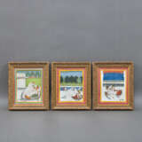 Drei Miniaturen mit erotischen Szenen, jeweils ein Paar beim Liebesakt innerhalb von Gartenarchitektur - photo 2