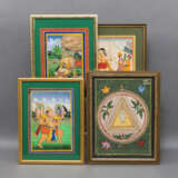 Vier Minaturmalereien in Gouache und partiell Gold auf Papier, Darstellungen aus dem Ramayana und der indischen Götterwelt, u.a.: Kalighat, Bagalamukhi und Hanuman. - photo 2