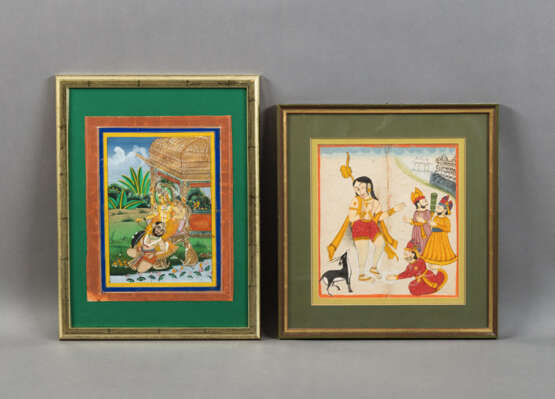 Vier Minaturmalereien in Gouache und partiell Gold auf Papier, Darstellungen aus dem Ramayana und der indischen Götterwelt, u.a.: Kalighat, Bagalamukhi und Hanuman. - Foto 3